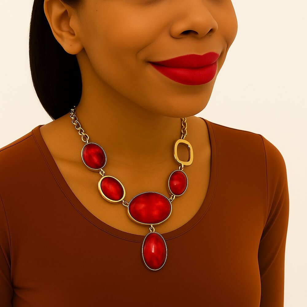 Chico's Gold tone Bold Red Resin & Hoops Statement Necklace – Women's Jewelry